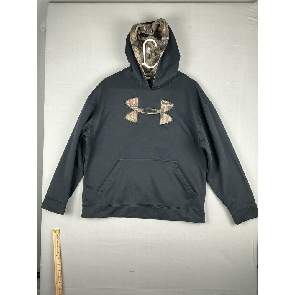 Under Armour Camo Logo Hoodie Sweatshirt Black Mens M Loose‎ Pullover